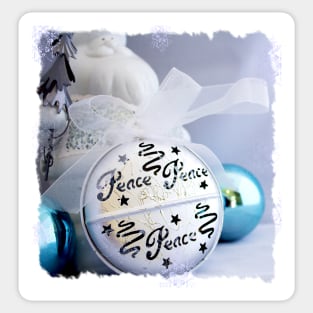 White Santa Claus & Silver Peace Christmas Ornaments on White Sticker